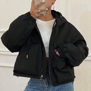 Simple Black Winter Padded Coat